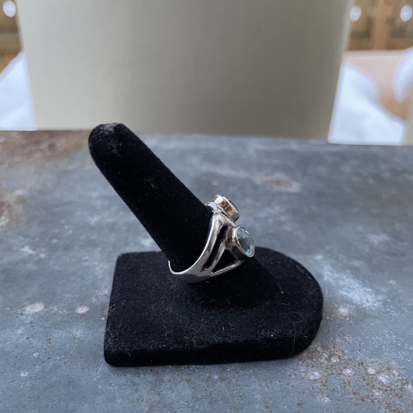 Blue Topaz gemstones and 925 Sterling and gold vermeil Ring Size 6.5 - Picture 4 of 6